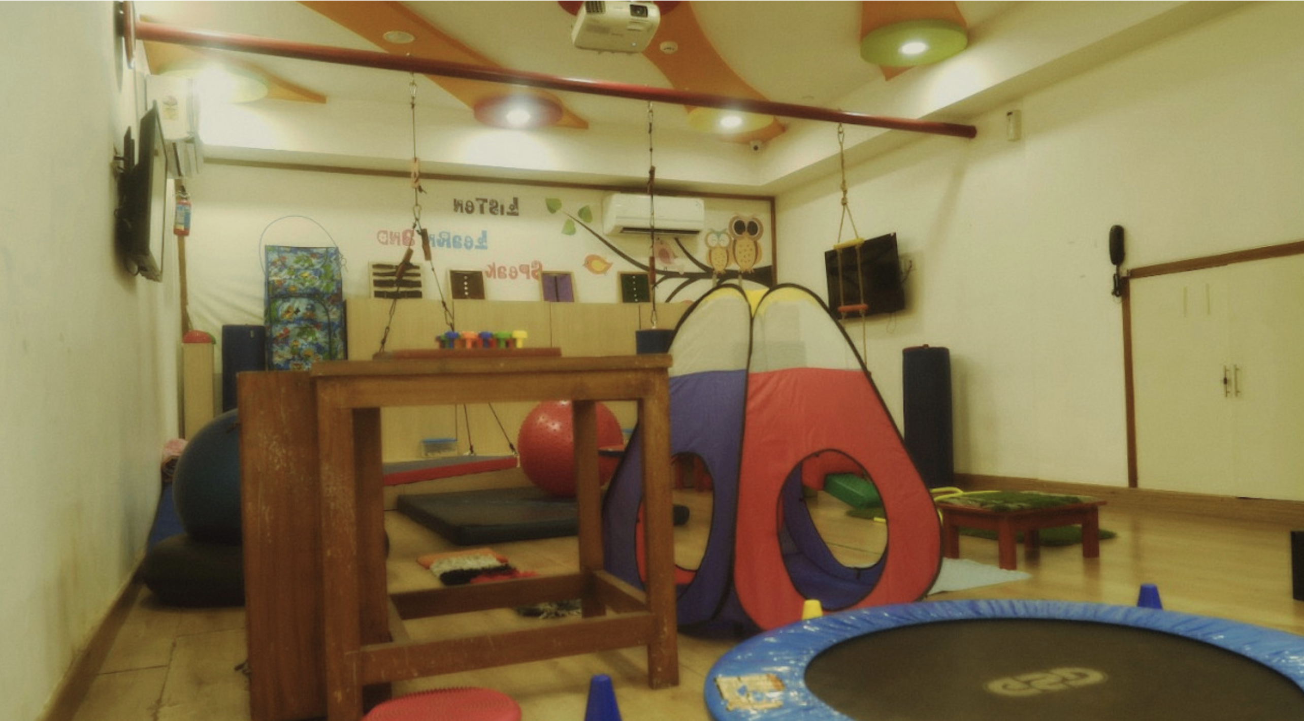 A sensory playroom at a children's autism healthcare clinic, designed to support therapy through play